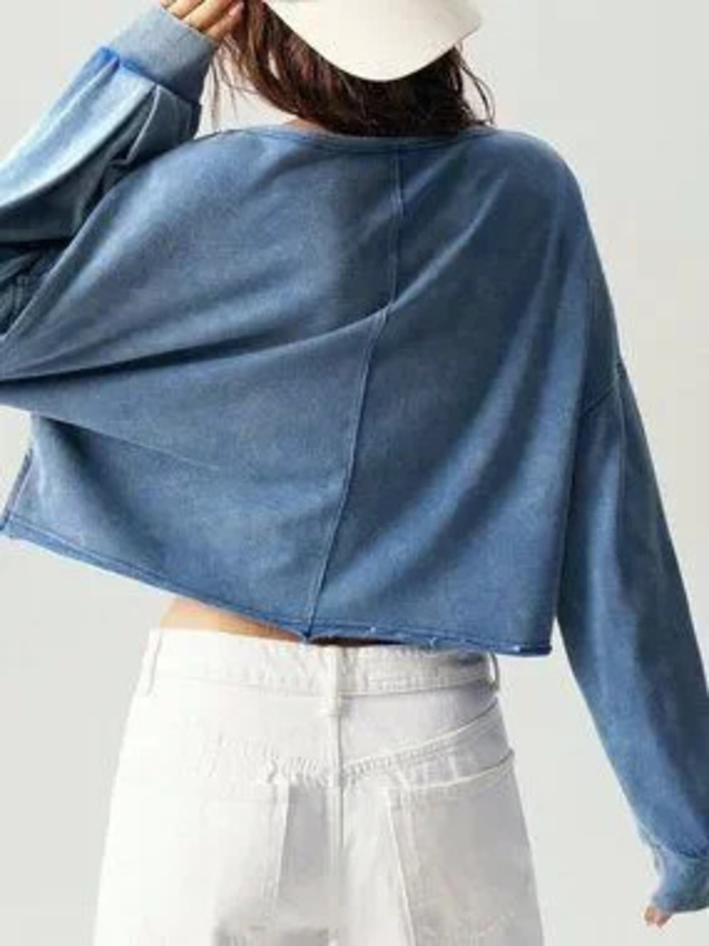 ZARA Blue Casual Women's Button V-Neck Knit Long Sleeve Oversized Pullover